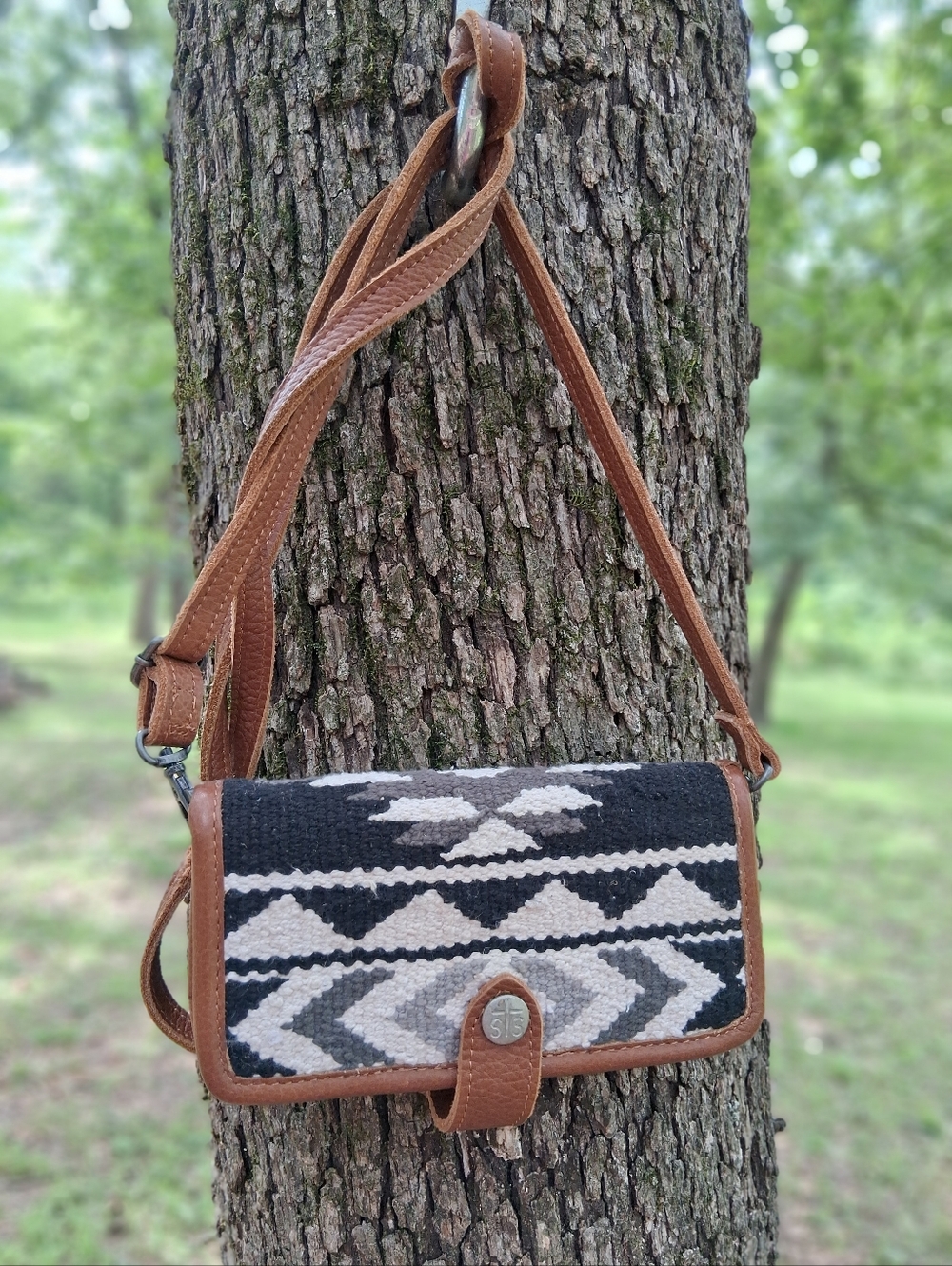 STS Ranchwear Black and Brown Southwestern Crossbody Bag